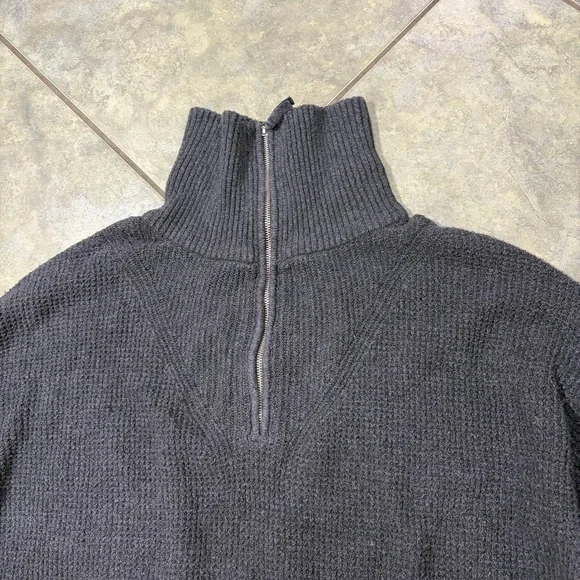 Aerie Women's Sweater CozyUp Waffle Knit Quarter Zip Gray Boxy Oversized Sz S - Picture 2 of 8